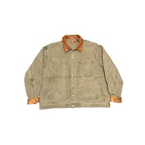 Orvis Mens XXL Canvas Field Jacket Leather Trim Olive Green Barn Coat RN70534